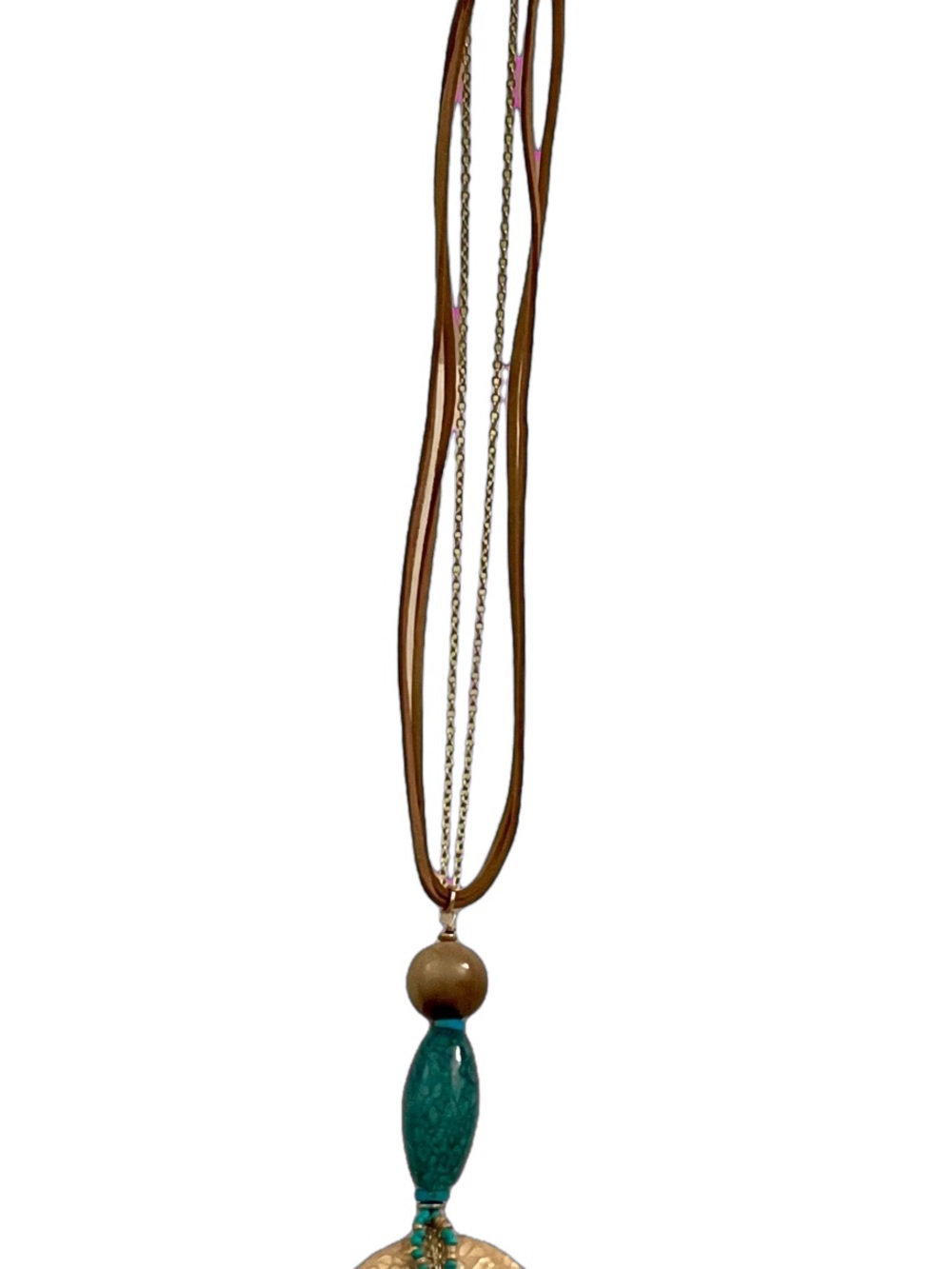 Chicos Necklace Boho Chic Black Silver Tone Beaded Tassel Pendant 24"Cord